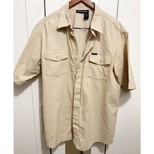 Rocawear Tan & White Gingham Check Short Sleeve Work Utility Shirt Mens‎ Size XL